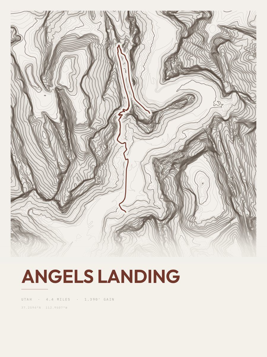 Angels Landing Topographic print